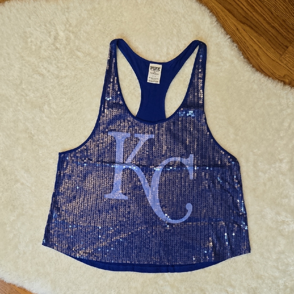 PINK Victoria's Secret KC Royals Sequin Tank Top, Womens Large, Great Condition